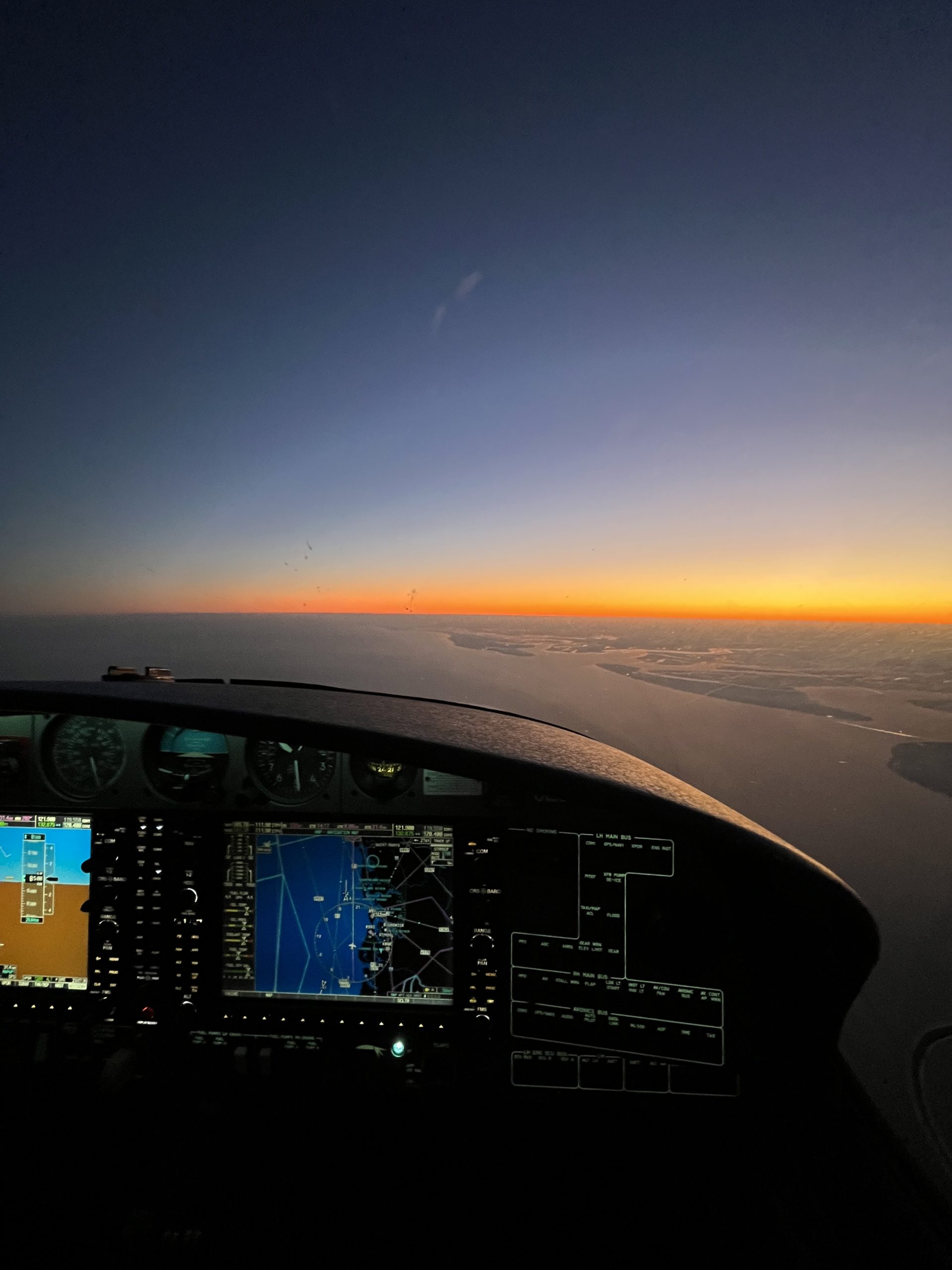 sunset flight in Florida overlooking coastline
