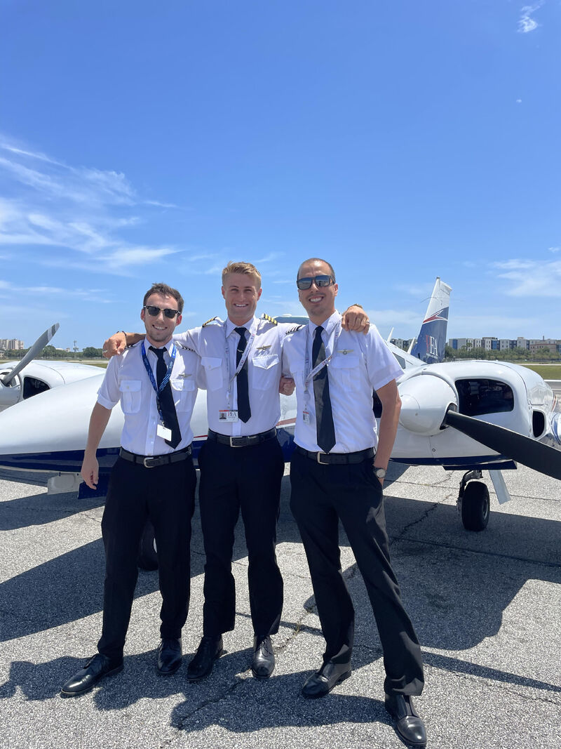 Brenton Scott Martin and his two students, Keegan Pienaar and Reny Boluarte. His two students were the first to complete their Multi Engine in PEA's newly modernized Piper Senecas
