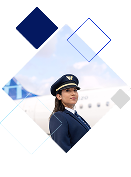 a female pilot in front of a plane.